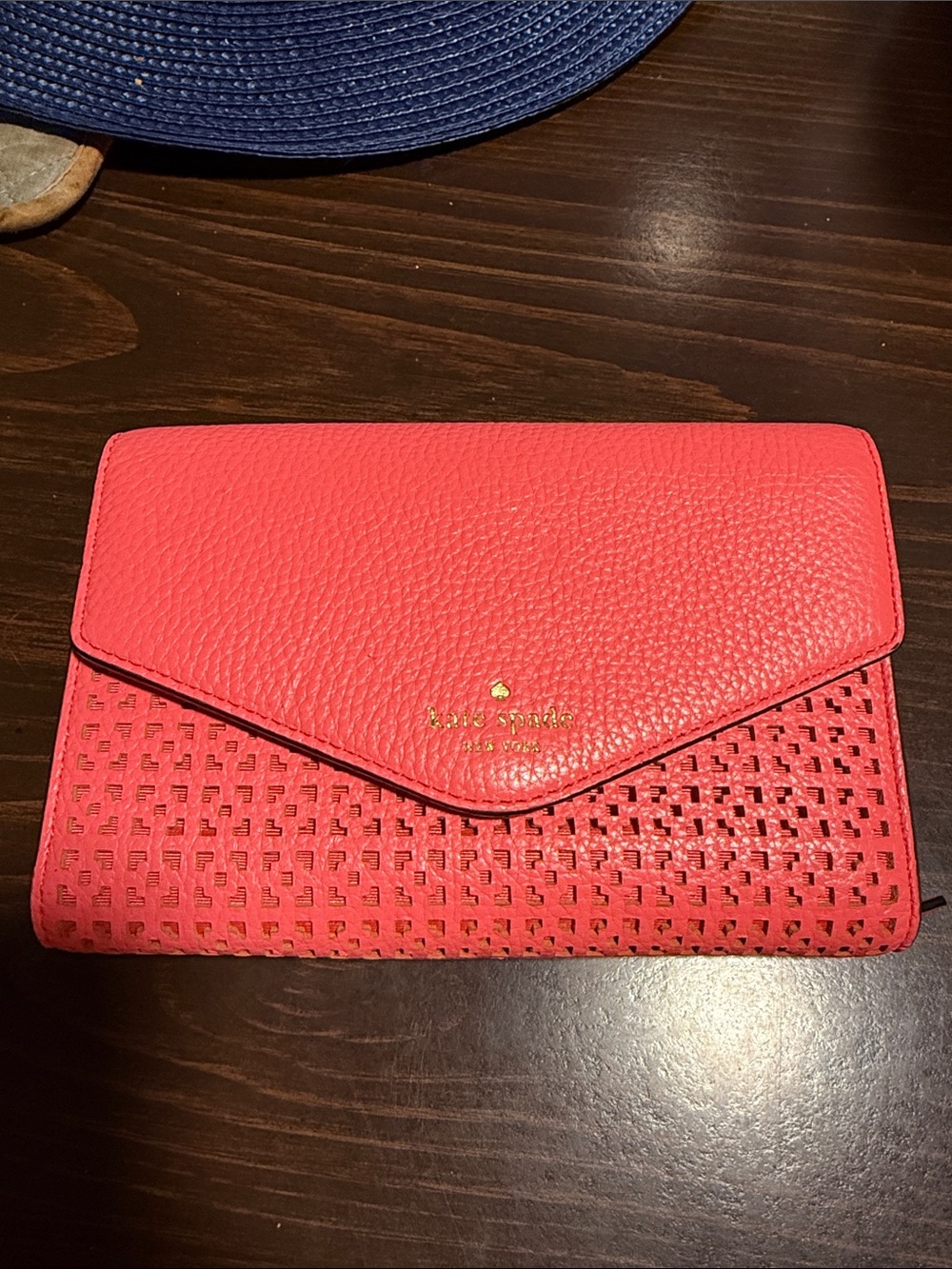 kate spade Bright Red Perforated Leather Envelope Clutch